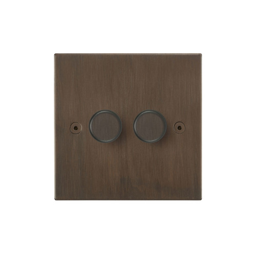 Horizon Square Dimmer Switch LED Trailing Edge 120W 2 gang 2 way Chocolate Bronze