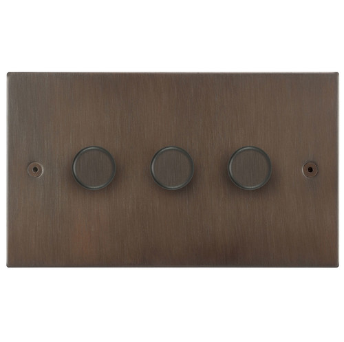 Horizon Square Dimmer Switch LED Trailing Edge 120W 3 gang 2 way Chocolate Bronze