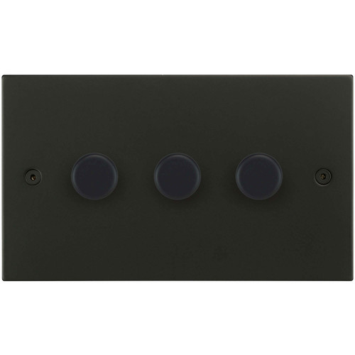 Horizon Square Dimmer Switch LED Trailing Edge 120W 3 gang 2 Way Matt Black