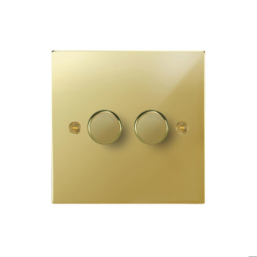 Horizon Square Dimmer Switch LED Trailing Edge 120W 2 gang 2 way Polished Brass