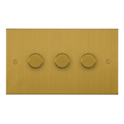 Horizon Square Dimmer Switch LED Trailing Edge 120W 3 gang 2 way Satin Brass