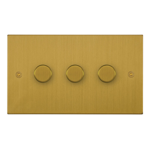 Horizon Square Dimmer Switch LED Trailing Edge 120W 3 gang 2 way Satin Brass
