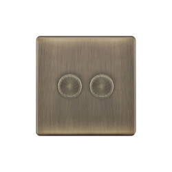 LED Dimmer LED Trailing Edge Switch Screwless 100W 2 gang  2 way Antique Brass