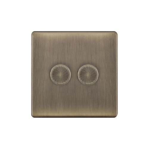 LED Dimmer LED Trailing Edge Switch Screwless 100W 2 gang  2 way Antique Brass