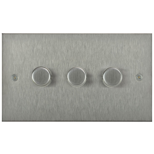 Horizon Square Dimmer Switch LED Trailing Edge 120W 3 gang 2 way Satin Stainless