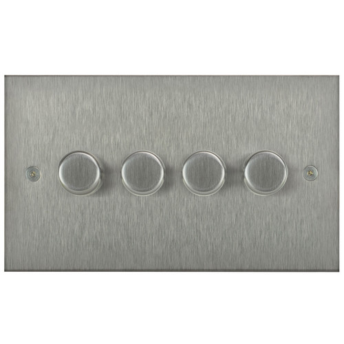 Horizon Square Dimmer Switch LED Trailing Edge 120W 4 gang 2 way Satin Stainless