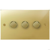 Horizon Square Dimmer Switch LED Trailing Edge 120W 3 gang 2 way Polished Brass