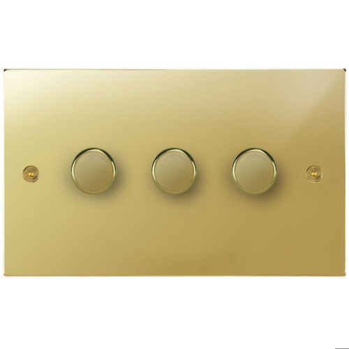 Horizon Square Dimmer Switch LED Trailing Edge 120W 3 gang 2 way Polished Brass