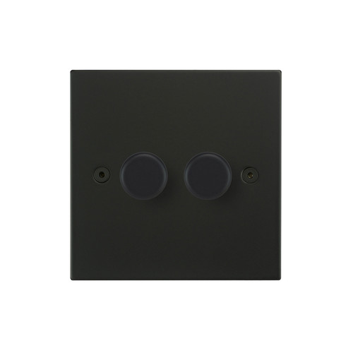 Horizon Square Dimmer Switch LED Trailing Edge 120W 2 gang 2 Way Matt Black