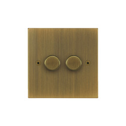 Horizon Square Dimmer Switch LED Trailing Edge 120W 2 gang 2 way Antique Brass