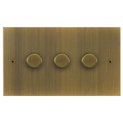 Horizon Square Dimmer Switch LED Trailing Edge 120W 3 gang 2 way Antique Brass