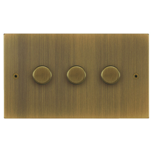 Horizon Square Dimmer Switch LED Trailing Edge 120W 3 gang 2 way Antique Brass