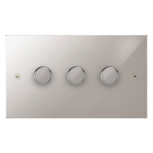 Horizon Square Dimmer Switch LED Trailing Edge 120W 3 gang 2 way Polished Stainless Steel