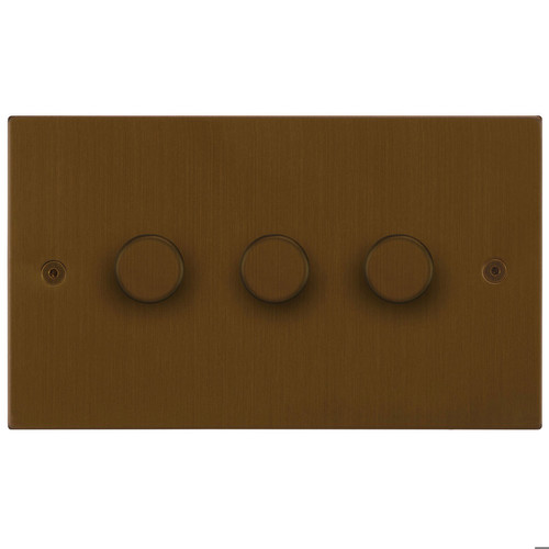 Horizon Square Dimmer Switch LED Trailing Edge 120W 3 gang 2 way Antique Bronze