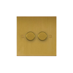 Horizon Square Dimmer Switch LED Trailing Edge 120W 2 gang 2 way Satin Brass