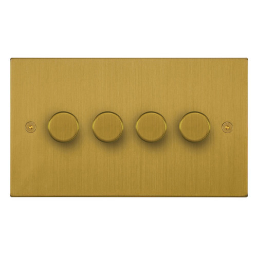 Horizon Square Dimmer Switch LED Trailing Edge 120W 4 gang 2 way Satin Brass