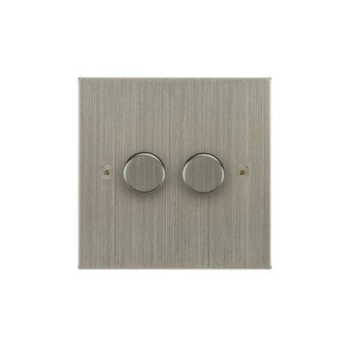 Horizon Square Dimmer Switch LED Trailing Edge 120W 2 gang 2 way Satin Nickel
