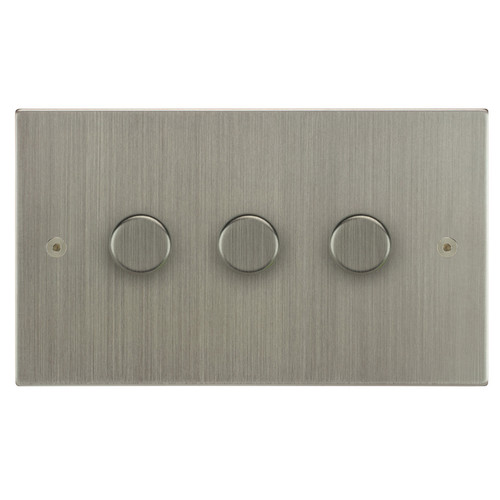 Horizon Square Dimmer Switch LED Trailing Edge 120W 3 gang 2 way Satin Nickel