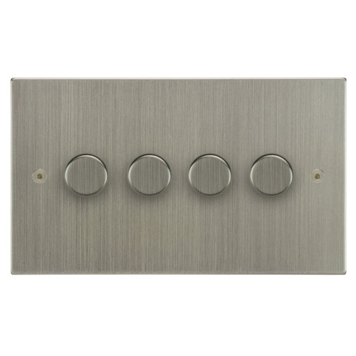 Horizon Square Dimmer Switch LED Trailing Edge 120W 4 gang 2 way Satin Nickel
