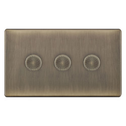 LED Dimmer LED Trailing Edge Switch Screwless 100W 3 gang  2 way Antique Brass