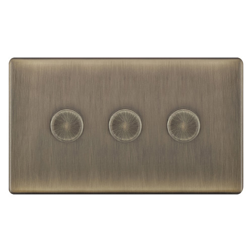 LED Dimmer LED Trailing Edge Switch Screwless 100W 3 gang  2 way Antique Brass
