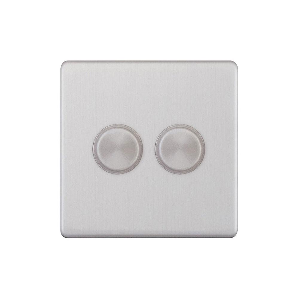 LED Dimmer LED Trailing Edge Switch Screwless 100W 2 gang 2 way Brushed ...