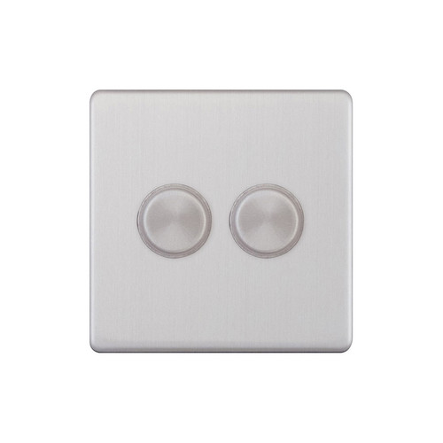 LED Dimmer LED Trailing Edge Switch Screwless 100W 2 gang 2 way Brushed Stainless