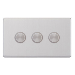 LED Dimmer LED Trailing Edge Switch Screwless 100W 3 gang 2 way Brushed Stainless
