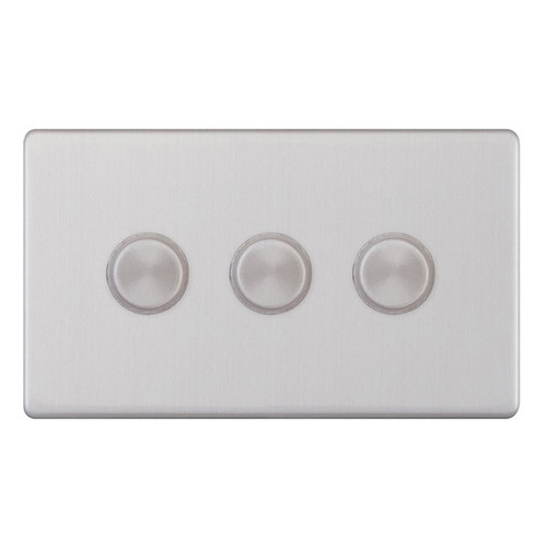 LED Dimmer LED Trailing Edge Switch Screwless 100W 3 gang 2 way Brushed Stainless