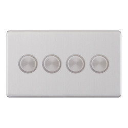 LED Dimmer Trailing Edge Switch Screwless 100W 4 gang 2 way Brushed Stainless