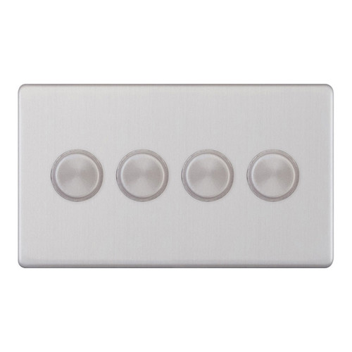 LED Dimmer Trailing Edge Switch Screwless 100W 4 gang 2 way Brushed Stainless