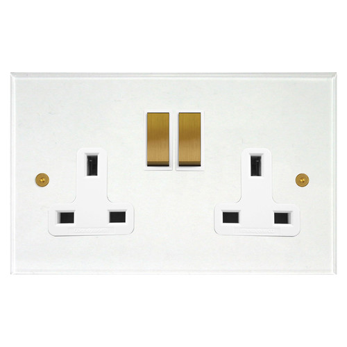Prism Wall Socket 2 gang 13 amp switch socket outlet Satin Brass / Clear Perspex