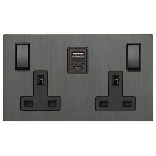 Renaissance Switched Socket USB C 2 Gang 13 Amp USB A+C Umber Bronze