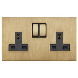 Renaissance Switched Socket 2 Gang 13 Amp Sienna Brass