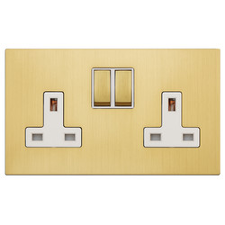 Renaissance Switched Socket 2 Gang 13 Amp Ochre Brass