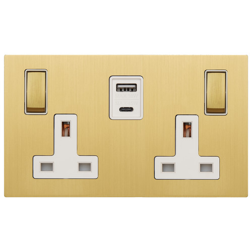 Renaissance Switched Socket USB C 2 Gang 13 Amp USB A+C Ochre Brass