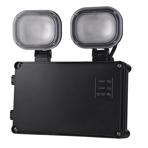 LED Emergency IP65 Twin Spot - Non-Maintained - Select Self-Test or Manual Emergency Mode 12W Black