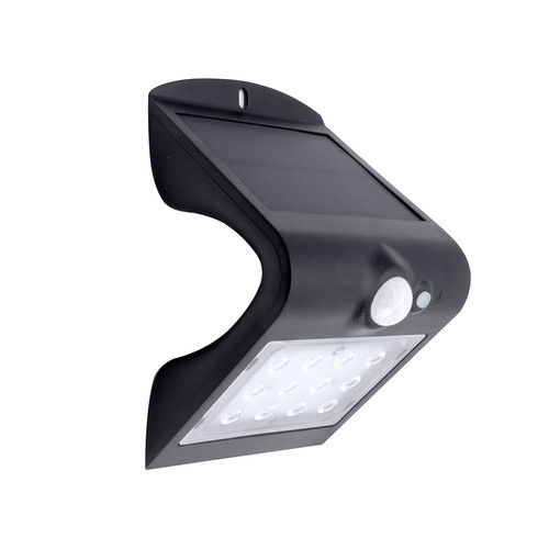 True Solar Outdoor IP65 Wedge Outdoor Wall Light PIR Motion Sensor Black 1.5W 4000K Cool White