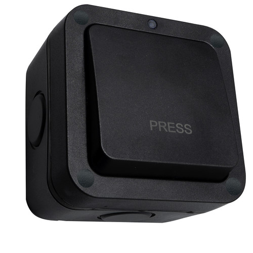 Hurricane Outdoor Switch IP66 1 Gang 2 Way Retractive 20AX Engraved 'Press' Black