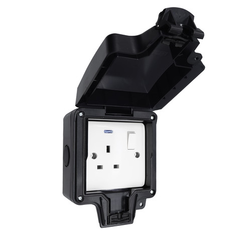 Hurricane Outdoor Switched Socket IP66 1 Gang 13A Black