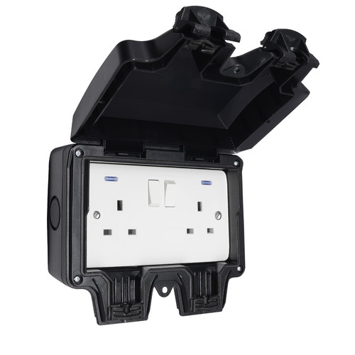 Hurricane Outdoor Switched Socket IP66 2 Gang 13A Black