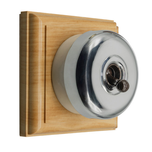 Classic Period Round Dome Dolly Switch 1 Gang 2 Way Chrome with Pine Plate