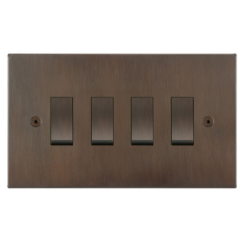Horizon Square Rocker Switch 4 gang intermediate 20 amp Chocolate Bronze