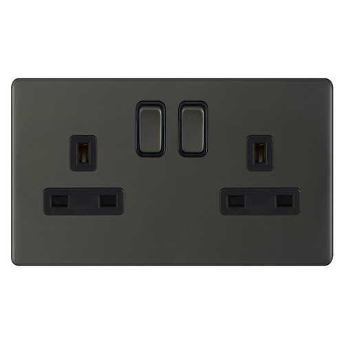 Wall Socket Screwless 2 gang 13 amp switched socket outlet Double Pole Dark Bronze