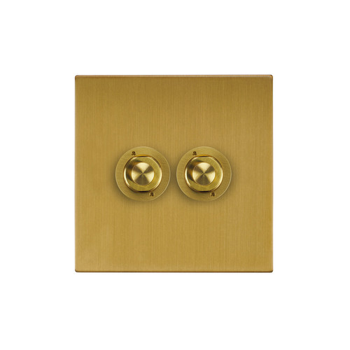 Horizon Square Push Button Switch 2 gang Satin Brass