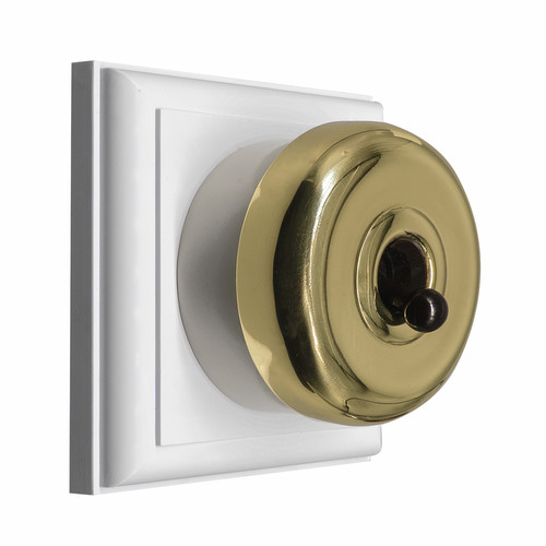 Classic Period Round Dome Dolly Switch 1 Gang 2 Way Brass with White Plate