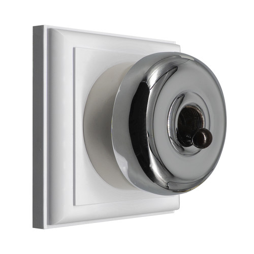 Classic Period Round Dome Dolly Switch 1 Gang 2 Way Chrome with White Plate