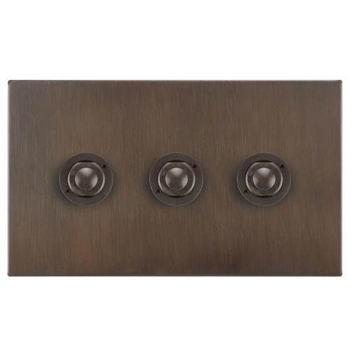 Horizon Square Push Button Switch 3 gang Chocolate Bronze