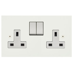 Horizon Square Switched Socket Outlet Paintable 2 gang 13 amp Primed White