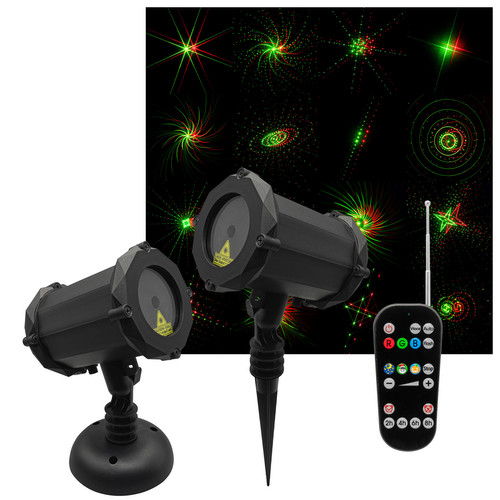 Red & Green Laser Christmas Projector Bluetooth Speaker 16 Motion Pattern Effects Wall & Spike Light IP65 240V